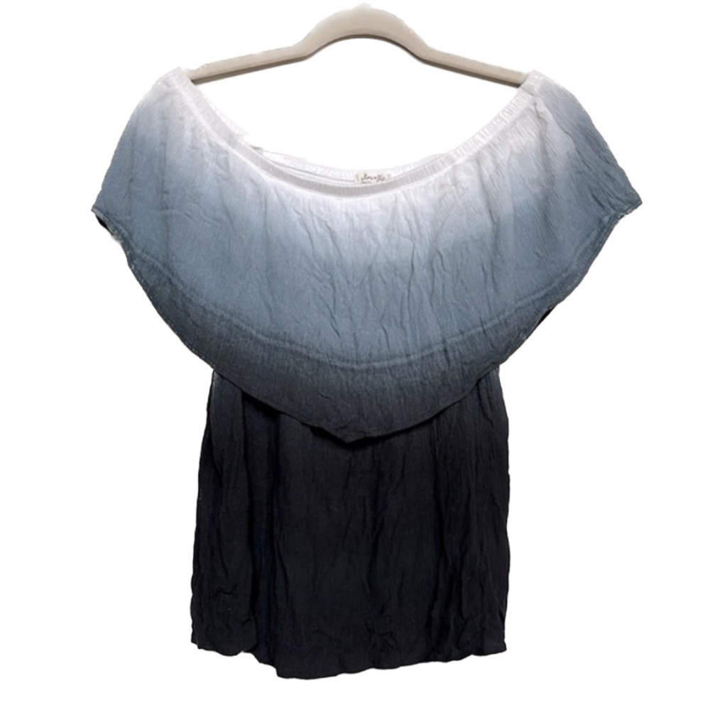 Ultra Flirt Off the Shoulder Black Ombre Flounce Shirt